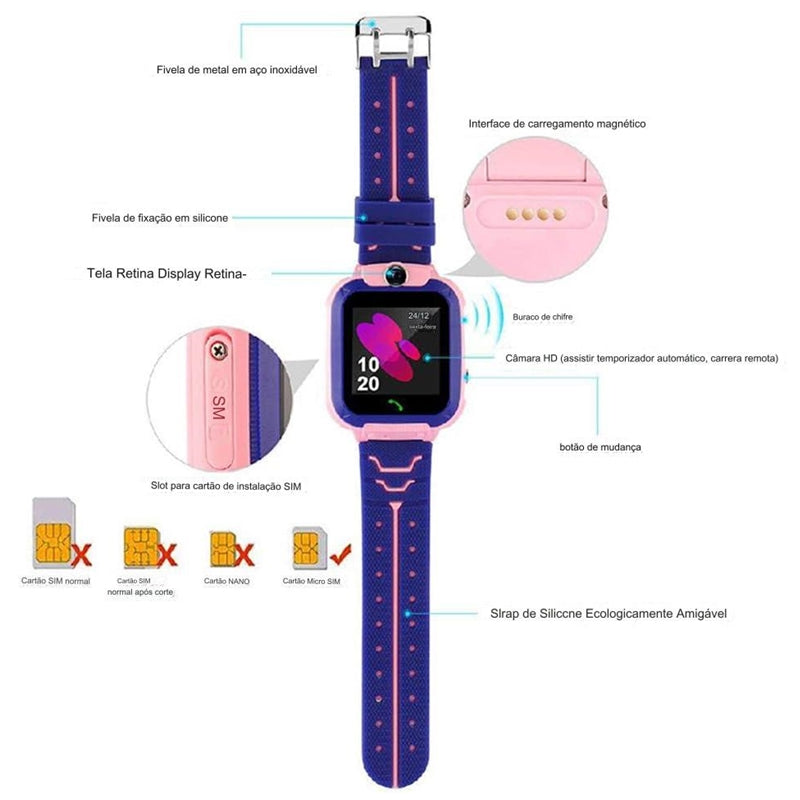 Relógio SmartWatch Infantil Q12 com Rastreador